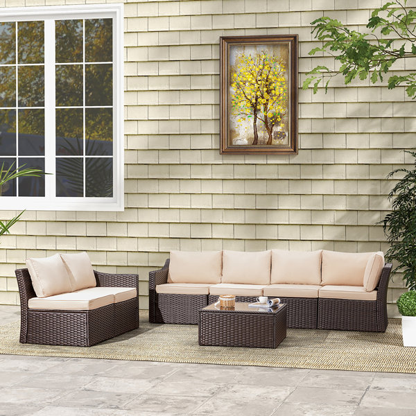Oyerol 7 Piece Rattan Sectional Seating Group with Cushions Wayfair
